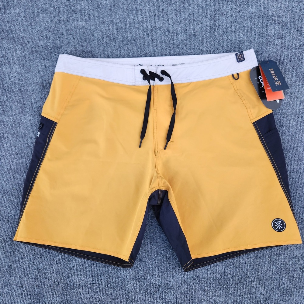 ROARK The Boatman 17" Board Shorts sz‎ 36 Gold Black colorblock Swim Trunks NWT